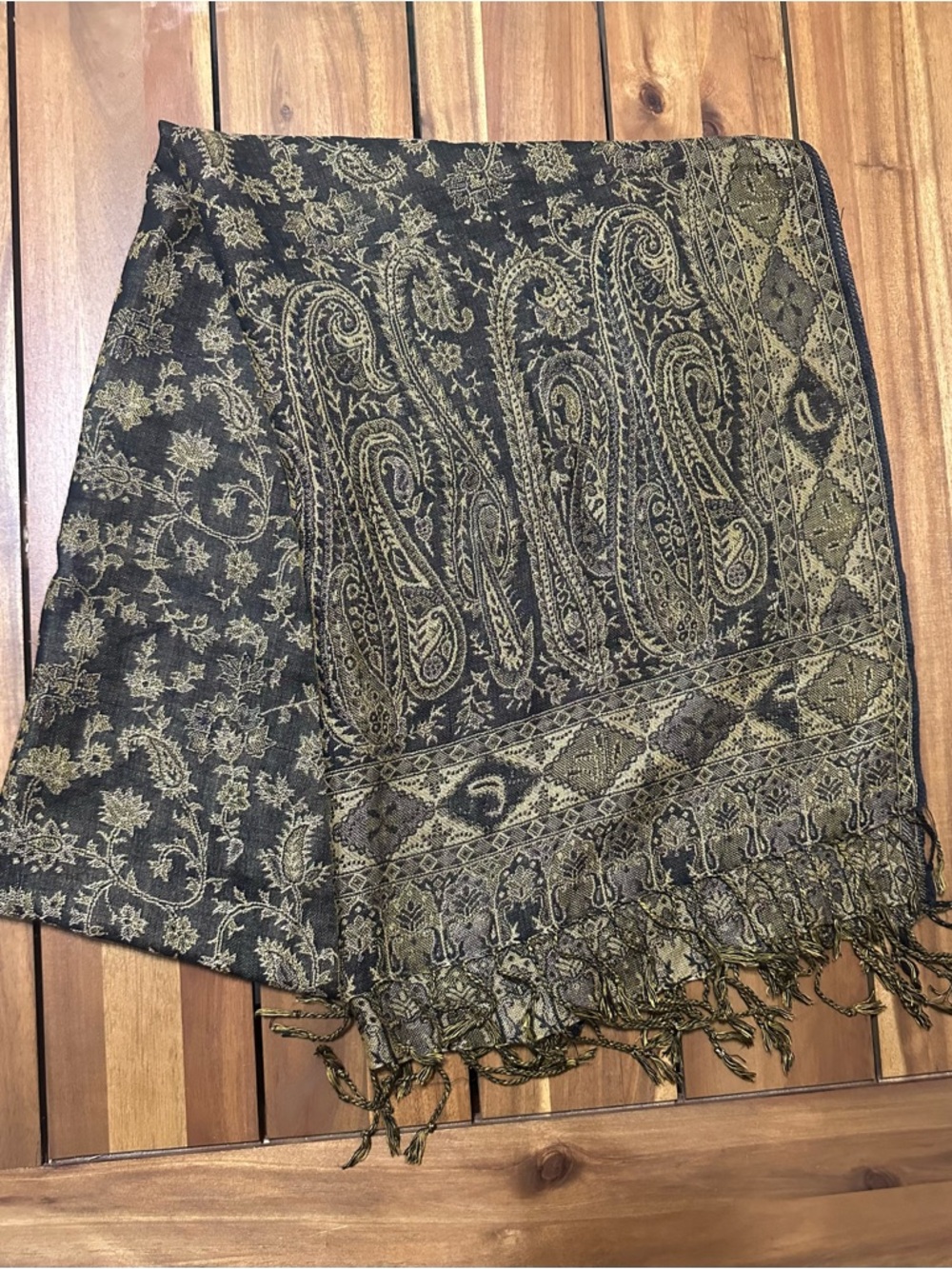 Gold & Black Paisley Woven Scarf